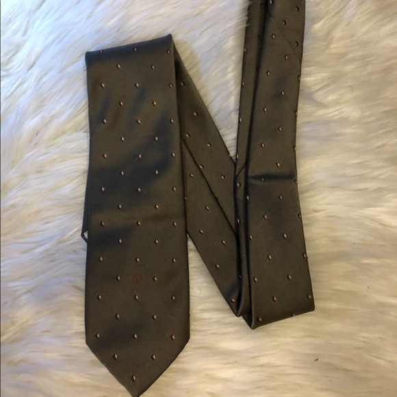 Vintage Christian Dior Monsieur Poly/Silk Neck Tie - Olive Green - Picture 2 of 4
